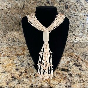 Vintage 15 strand seed & glass beads stone pendant